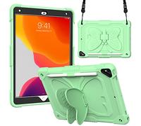 BAUBEY Case for 10.2 inch iPad 2021 9th & 8th & 7th Gen, Air 3, Pro 10.5, Silicone Case with Shoulder Strap for Kids, Cute Shockproof Protective Butterfly Foldable Stand Cover (Green)