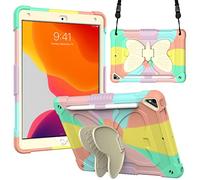 BAUBEY Case for 10.2 inch iPad 2021 9th & 8th & 7th Gen, Air 3, Pro 10.5, Silicone Case with Shoulder Strap for Kids, Cute Shockproof Protective Butterfly Foldable Stand Cover (Colorful Rose Gold)