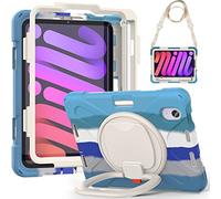 BAUBEY Case for 2021 iPad Mini 6 Case Cover 8.3 inch with Pencil Holder, iPad Mini 6th Generation Case with Hand Strap, Protective Case with Shoulder Strap for iPad Mini 6 (Colorful Blue)