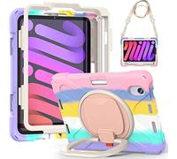 BAUBEY Case for 2021 iPad Mini 6 Case Cover 8.3 inch with Pencil Holder, iPad Mini 6th Generation Case with Hand Strap, Protective Case with Shoulder Strap for iPad Mini 6 (Colorful Pink)
