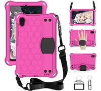 BAUBEY Case for Huawei MatePad T8 2020 (Kobe2-L03/Kob2-L09),Slim Shockproof Impact-Resistant Silicone Stand Smart Cover Case with Hand Strap,Shoulder Strap (Hot Pink+Black)