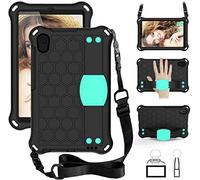 BAUBEY Case for Huawei MatePad T8 2020 (Kobe2-L03/Kob2-L09),Slim Shockproof Impact-Resistant Silicone Stand Smart Cover Case with Hand Strap,Shoulder Strap (Black+Mint)