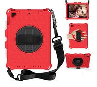 BAUBEY Case for iPad Air 2/iPad 9.7 2017/2018/Pro 9.7, iPad 5th/6th Generation Case,Drop & Shockproof Hybrid Case with 360 Rotating Stand Hand Strap Shoulder Strap Kids Tablet Cover (Red+Black)