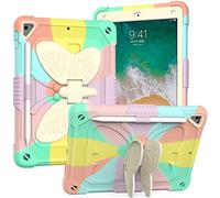 BAUBEY Case for iPad Air 2/iPad 9.7 2017/2018/Pro 9.7, iPad 5th/6th Generation Case with Shoulder Strap, Shockproof Protective Butterfly Foldable Stand Cover with Pen Slot (Colorful Rose Gold)
