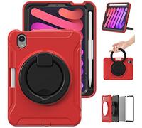 BAUBEY Case for iPad Mini 6 2021 8.3 inch with Pencil Holder?[Support 2nd Gen Pencil Wireless Charging], Hard PC Back Cover with Foldable Stand and Hand Strap for ipad Mini 6th Gen 2021 (Red)