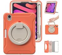 BAUBEY Case for iPad Mini 6 2021 8.3 inch with Pencil Holder?[Support 2nd Gen Pencil Wireless Charging], Hard PC Back Cover with Foldable Stand and Hand Strap for ipad Mini 6th Gen 2021 (Orange)