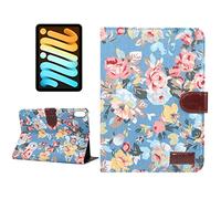 BAUBEY Case for iPad Mini 6 2021, Floral Cloth Plus PC Case with Wallet and Card Holder, Auto Sleep/Wake for iPad Mini 6th Generation, Fragrant Flowers (Blue)