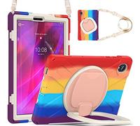 BAUBEY Case for Lenovo Tab K10 (TB-X6C6X) / Lenovo Tab M10 Plus (TB-X606X / TB-X606F), Heavy Duty Rugged Shockproof Protective Cover with Rotatable Folding Hand Grip & Shoulder Strap (Colorful Red)