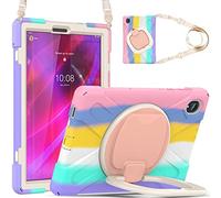 BAUBEY Case for Lenovo Tab K10 (TB-X6C6X) / Lenovo Tab M10 Plus (TB-X606X / TB-X606F), Heavy Duty Rugged Shockproof Protective Cover with Rotatable Folding Hand Grip & Shoulder Strap (Colorful Pink)