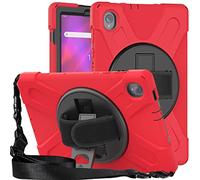 BAUBEY Case for Lenovo Tab K10 (TB-X6C6X) / Lenovo Tab M10 Plus (TB-X606X / TB-X606F), Heavy Duty Rugged Shockproof Cover with Rotatable Kickstand & Hand Strap & Shoulder Strap (Red)