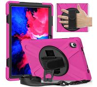 BAUBEY Case for Lenovo Tab P11 2020 Released 11 inch (Model: TB-J606F TB-J606X),Heavy Duty Rugged Rotating Stand Shockproof Case Cover with Hand Strap and Shoulder Strap (Hot Pink)