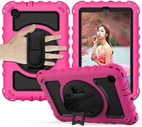BAUBEY Case for Samsung Galaxy Tab A 8.4 2020 (SM-T307/T307U),Shockproof Heavy Duty Rugged Full Body Protective Case with Swivel Kickstand,Hand Strap, Shoulder Strap (Rose Red)