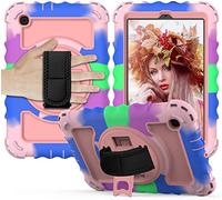 BAUBEY Case for Samsung Galaxy Tab A 8.4 2020 (SM-T307/T307U),Shockproof Heavy Duty Rugged Full Body Protective Case with Swivel Kickstand,Hand Strap, Shoulder Strap (Colorful rose gold)