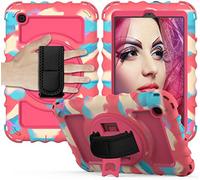 BAUBEY Case for Samsung Galaxy Tab A 8.4 2020 (SM-T307/T307U),Shockproof Heavy Duty Rugged Full Body Protective Case with Swivel Kickstand,Hand Strap, Shoulder Strap (Colorful rose red)
