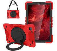 BAUBEY Case for Samsung Galaxy Tab A7 10.4'', Heavy Duty Rugged Shockproof Drop Protection Case with Stand, Handle Hand Strap & Shoulder Strap for Galaxy Tab A7 T500/T505/T507 (Red+Black)