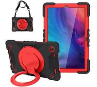 BAUBEY Case for Samsung Galaxy Tab A7 10.4'', Heavy Duty Rugged Shockproof Drop Protection Case with Stand, Handle Hand Strap & Shoulder Strap for Galaxy Tab A7 T500/T505/T507 (Black+Red)