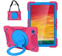 BAUBEY Case for Samsung Galaxy Tab A7 10.4'', Heavy Duty Rugged Shockproof Drop Protection Case with Stand, Handle Hand Strap & Shoulder Strap for Galaxy Tab A7 T500/T505/T507 (Rose Red+Blue)
