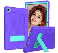 BAUBEY Case for Samsung Galaxy Tab A7 10.4 Inch 2020, Heavy Duty Full Body Hybrid Shockproof Protective Soft Silicone Back Cover with Kickstand for Model SM-T500/T505/T507 (Purple+Mint)