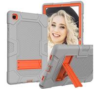 BAUBEY Case for Samsung Galaxy Tab A7 10.4 Inch 2020, Heavy Duty Full Body Hybrid Shockproof Protective Soft Silicone Back Cover with Kickstand for Model SM-T500/T505/T507 (Gray+Orange)