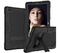 BAUBEY Case for Samsung Galaxy Tab A7 10.4 Inch 2020, Heavy Duty Full Body Hybrid Shockproof Protective Soft Silicone Back Cover with Kickstand for Model SM-T500/T505/T507 (Black+Black)