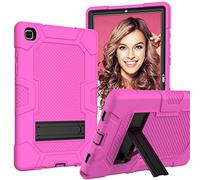 BAUBEY Case for Samsung Galaxy Tab A7 10.4 Inch 2020, Heavy Duty Full Body Hybrid Shockproof Protective Soft Silicone Back Cover with Kickstand for Model SM-T500/T505/T507 (RoseRed+Black)