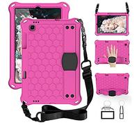 BAUBEY Case for Samsung Galaxy Tab S6 Lite 10.4 2020(SM-P610/P615),Slim Shockproof Impact-Resistant Silicone Stand Smart Cover Case with Hand Strap,Shoulder Strap (Hot Pink+Black)