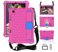 BAUBEY Case for Samsung Galaxy Tab S6 Lite 10.4 2020(SM-P610/P615),Slim Shockproof Impact-Resistant Silicone Stand Smart Cover Case with Hand Strap,Shoulder Strap (Hot Pink+Blue)