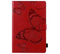 BAUBEY Case for Samsung Galaxy Tab S6 Lite 10.4" 2020 SM-P610,PU Leather Multiple Angle Stand Flip Case with Card Slot for Galaxy Tab S6 lite 10.4 inch 2020 Butterfly (Red)