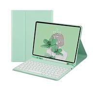 BAUBEY Color Keyboard for Galaxy Tab S7 FE 12.4 inch 2021 (SM-T730/T733/T736/T738) & Galaxy Tab S7 Plus 2020 Keyboard Case Cute Round Key Wireless Movable Keyboard Cover with S Pen Holder (Green)