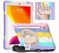 BAUBEY Compatible for iPad 8/7th Generation Case(2020/2019), iPad 10.2 Case with Pencil Holder, Heavy Duty Shockproof Protective Cover + Stand + Hand& Shoulder Strap (Pink)