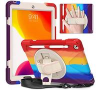 BAUBEY Compatible for iPad 8/7th Generation Case(2020/2019), iPad 10.2 Case with Pencil Holder, Heavy Duty Shockproof Protective Cover + Stand + Hand& Shoulder Strap (Red)