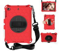 BAUBEY iPad Mini 5 Case, iPad Mini 4 Case,Drop & Shockproof Hybrid Case with 360 Rotating Stand Hand Strap Shoulder Strap Kids Tablet Cover for Apple iPad Mini 5 / iPad Mini 4 (Red+Black)