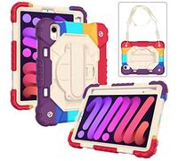 BAUBEY iPad Mini 6 Case 2021, Shockproof Protective Cover with Pencil Holder, Shoulder Strap, Hand Strap, Kickstand for Apple iPad Mini 6th Generation 8.3 Inch A2567 A2568 A2569 (Colorful Red)