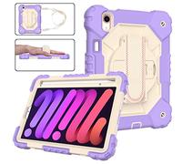BAUBEY iPad Mini 6 Case 2021, Shockproof Protective Cover with Pencil Holder, Shoulder Strap, Hand Strap, Kickstand for Apple iPad Mini 6th Generation 8.3 Inch A2567 A2568 A2569 (Purple+Beige)