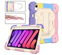BAUBEY iPad Mini 6 Case 2021, Shockproof Protective Cover with Pencil Holder, Shoulder Strap, Hand Strap, Kickstand for Apple iPad Mini 6th Generation 8.3 Inch A2567 A2568 A2569 (Colorful Pink)