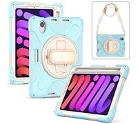 BAUBEY iPad Mini 6 Case/iPad Mini 6th Generation Case (8.3 Inch, 2021), Shockproof Case with Shoulder Strap, Heavy Duty Protective Case with Hand Strap and Pencil Holder (Ice crystal blue)