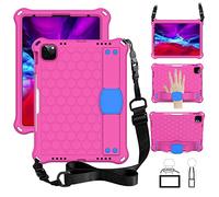 BAUBEY iPad Pro 11 Inch Case 2021/2020/2018, Rugged Shockproof Cover with Kickstand and Pencil Holder, Silicone Durable Cover with Shoulder Strap&Hand Strap, Also Fit iPad Air 4th Gen (Hot Pink+Blue)