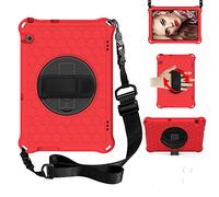 BAUBEY Kids Case for Huawei MediaPad T5 10 10.1 inch,Drop & Shockproof Hybrid Case with 360 Rotating Stand Hand Strap Shoulder Strap Tablet Cover (Red+Black)
