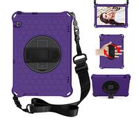 BAUBEY Kids Case for Huawei MediaPad T5 10 10.1 inch,Drop & Shockproof Hybrid Case with 360 Rotating Stand Hand Strap Shoulder Strap Tablet Cover (Purple+Black)