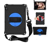 BAUBEY Kids Case for Huawei MediaPad T5 10 10.1 inch,Drop & Shockproof Hybrid Case with 360 Rotating Stand Hand Strap Shoulder Strap Tablet Cover (Black+Blue)