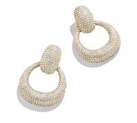 BaubleBar Jordan Statement Earrings - Vintage Luxury Stud Circle Silhouette Stud Earrings Retro Earrings with Strap, Hypoallergenic, Gold Plated Brass Earrings for Women, Fashion Jewelry,