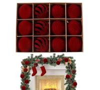 Baubles for Christmas Tree - 12 Pieces Flocked Hangers, 8 cm Unbreakable Christmas Tree Decorations | For Seasonal Decoration of the Home Winter Party