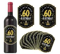 BAUCH Set of 24 60th Birthday Wine Bottle Labels, Black Gold, Self Adhesive, Retirement & Birthday Gift