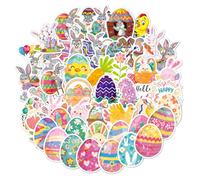 BAUCH Set of 50 Holographic Easter Stickers, Children's Easter Stickers with Rabbits & Eggs, Removable without Residues