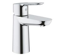 GROHE BauEdge - Smooth Body Single-Lever Basin Mixer Tap (1-Hole Installation, Metal Lever, 28mm Ceramic Cartridge, Water Saving Technology, No Waste Set, Tails 3/8 inch), Size 144mm, Chrome, 23330000