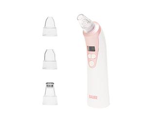 Bauer Professional Blackhead Remover Vacuum/USB Rechargeable Pore Cleanser for Acne, Blackheads, Whiteheads/Deep Suction/LED Display / 5 Speeds and 4 Interchangeable Heads