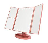 Bauer Professional Foldable LED Mirrors / 3 Colours/USB and Battery Powered/Storage Compartments/Adjustable and Magnifying (Rose Gold)