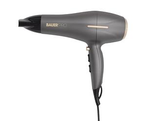 Bauer Professional TourmaPro 2200W Hair Dryer/Ionic Conditioning | Smooth and Shine Fast Drying / Includes Concentrator / Grey & Gold