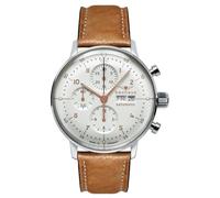 Bauhaus 2018-1 Automatic Chronograph Men's Watch, Stainless Steel Silver, White, Leather Brown