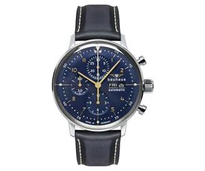 Bauhaus 2018-3 Automatic Chronograph Men's Watch, Stainless Steel Silver, Blue, Leather Strap